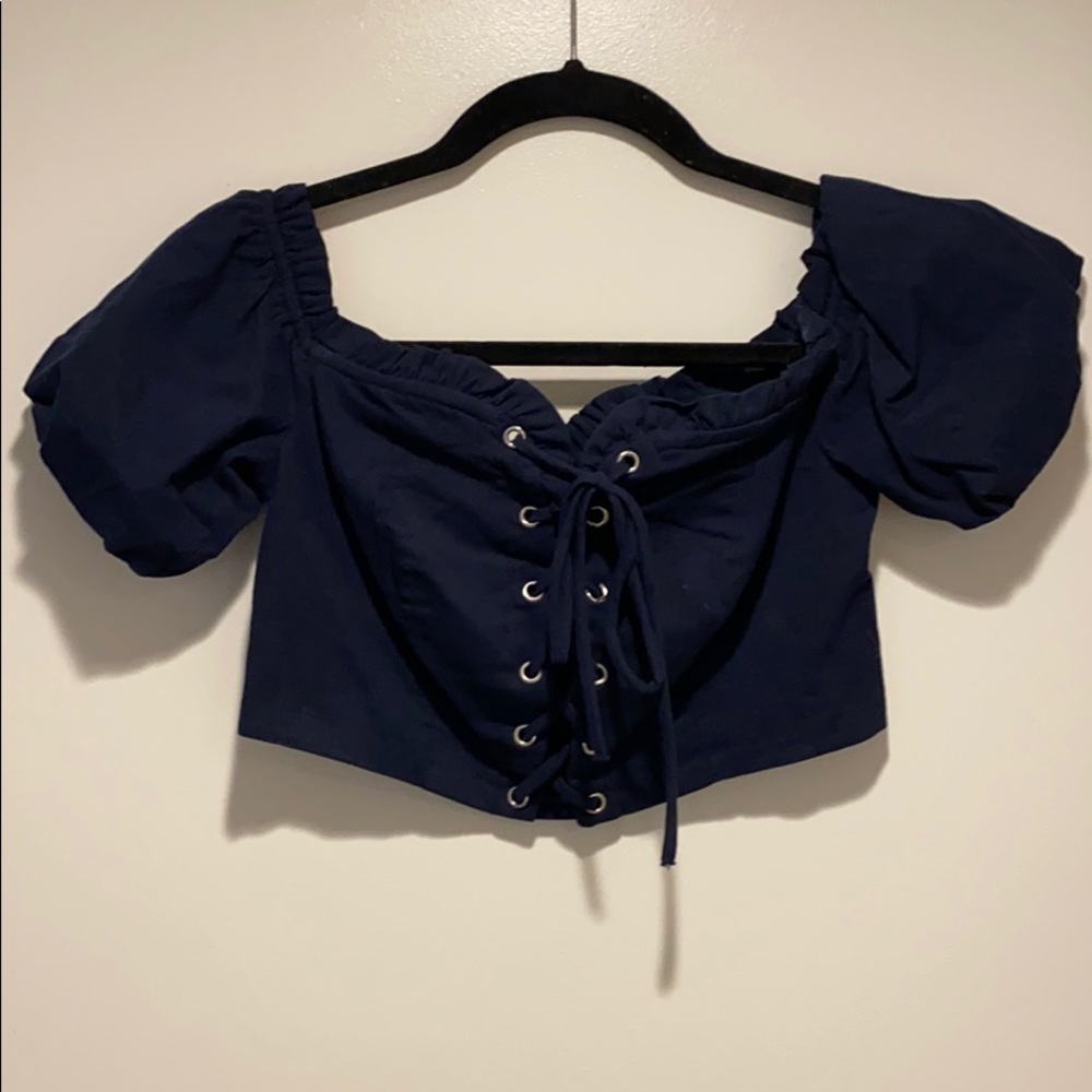 BlueBlush Off the Shoulder Puff Sleeve Crop Top